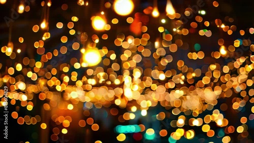 festive abstract Christmas background, glowing golden bokeh lights on dark backdrop, holiday and celebration themes in events, marketing, and design .