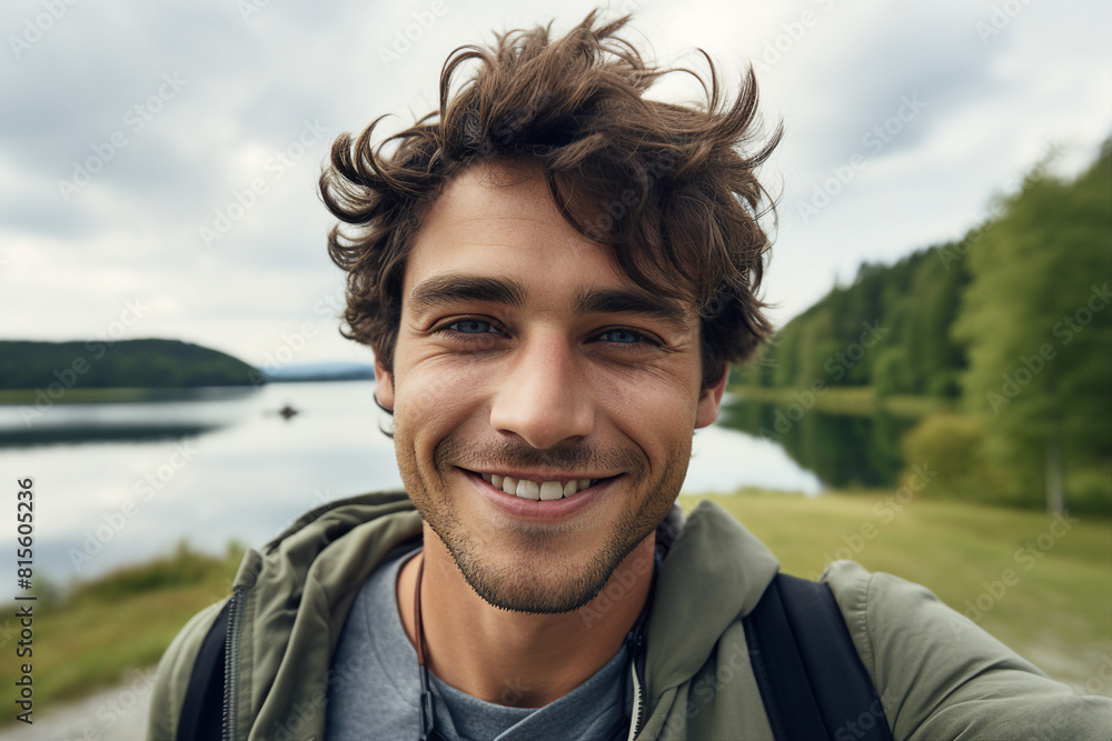 Generative AI illustration happy yoga person enjoying medication in natural wild conditions beautiful view Generative AI illustration happy yoga person enjoying medication in natural wild conditions beautiful view