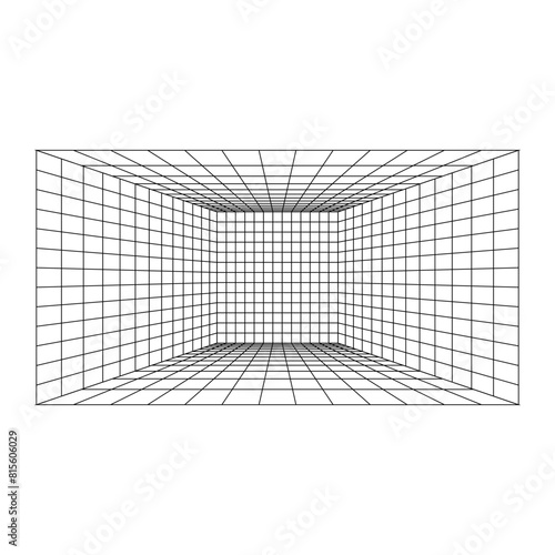 Abstract geometric room. Isometric grid. Circle, drawing, wall, shape, 3D illusion. Room perspective grid background © Кирилл Макаров
