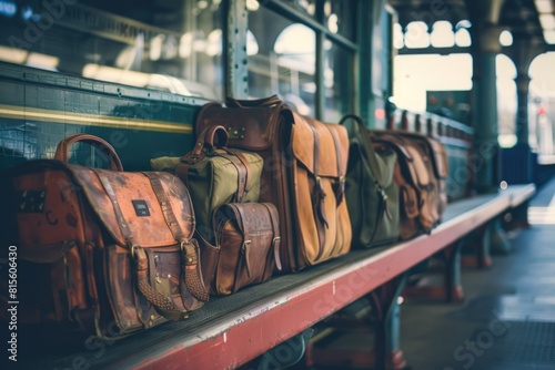 Travel Bags at Railway Station: Vintage Baggage near Railroad Track photo