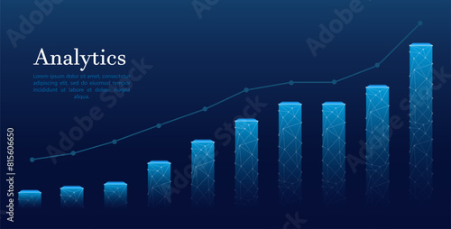 Digital growth graph chart on technology blue background. Chart, diagram, research, audit, planning, statistics, management, infographic, data analysis, Financial literacy. Stock market photo