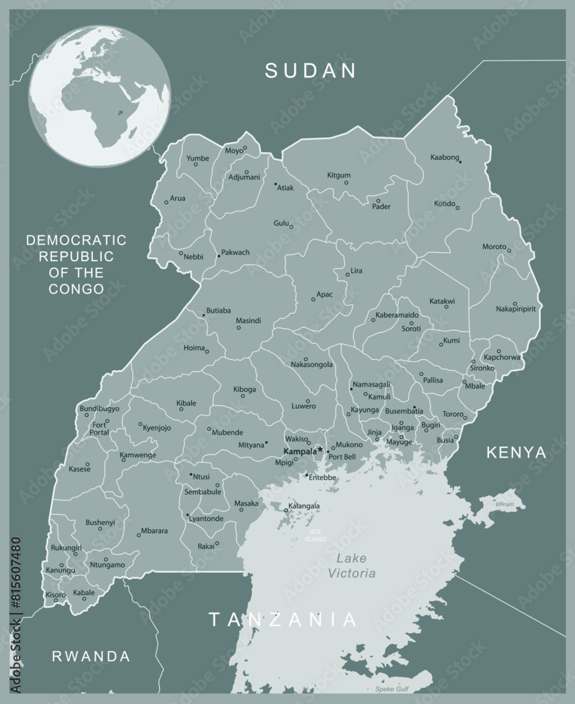 Uganda - detailed map with administrative divisions country. Vector ...