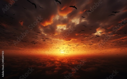 The Dynamic Sky: Migrating Birds in Formation photo