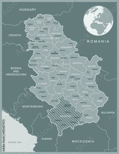 Serbia - detailed map with administrative divisions country. Vector illustration