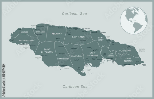 Jamaica - detailed map with administrative divisions country. Vector illustration
