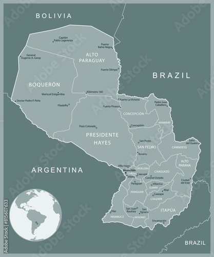 Paraguay - detailed map with administrative divisions country. Vector illustration