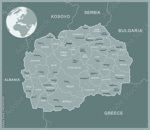 North Macedonia - detailed map with administrative divisions country. Vector illustration
