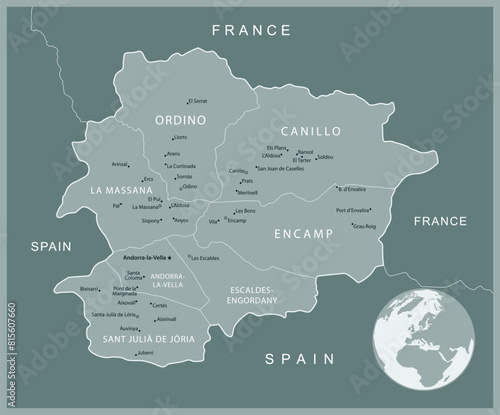 Andorra - detailed map with administrative divisions country. Vector illustration