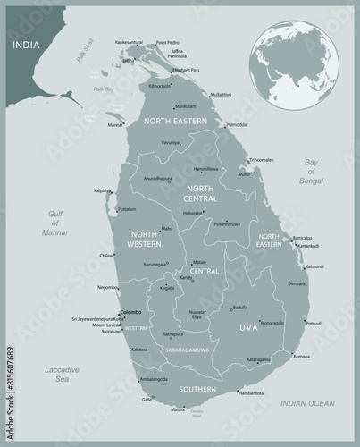 Sri Lanka - detailed map with administrative divisions country. Vector illustration