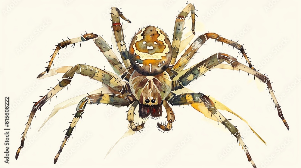 Garden spider flat design, top view, spider theme, water color, Complementary Color Scheme Garden spider flat design, top view, spider theme, water color, Complementary Color Scheme