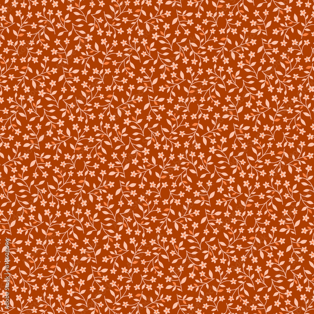 Spring small flower background Tiny floral fabric, wallpaper and home décor Simple light peach orange flowers on a rustic red background Ditsy girl dress print Spring small flower background Tiny floral fabric, wallpaper and home décor Simple light peach orange flowers on a rustic red background Ditsy girl dress print