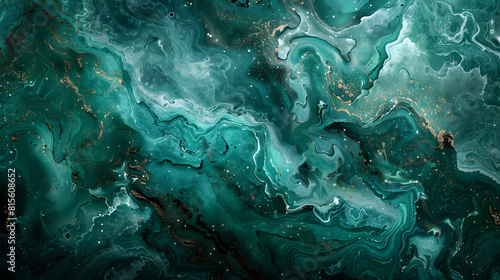 A close up capture of a green and gold marble texture