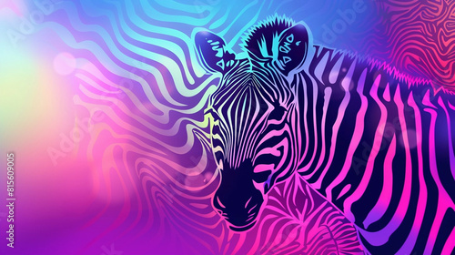 Bright cyclomeno pink psychedelic background with zebra © ksu