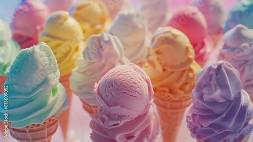 Array of Ice Cream Cones in Different Colors, Presented in a Cinematic Composition