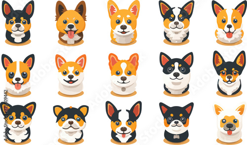 Set of Cute Cartoon Dog Faces with Different Expressions