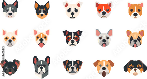 Set of Cute Cartoon Dog Faces with Different Expressions