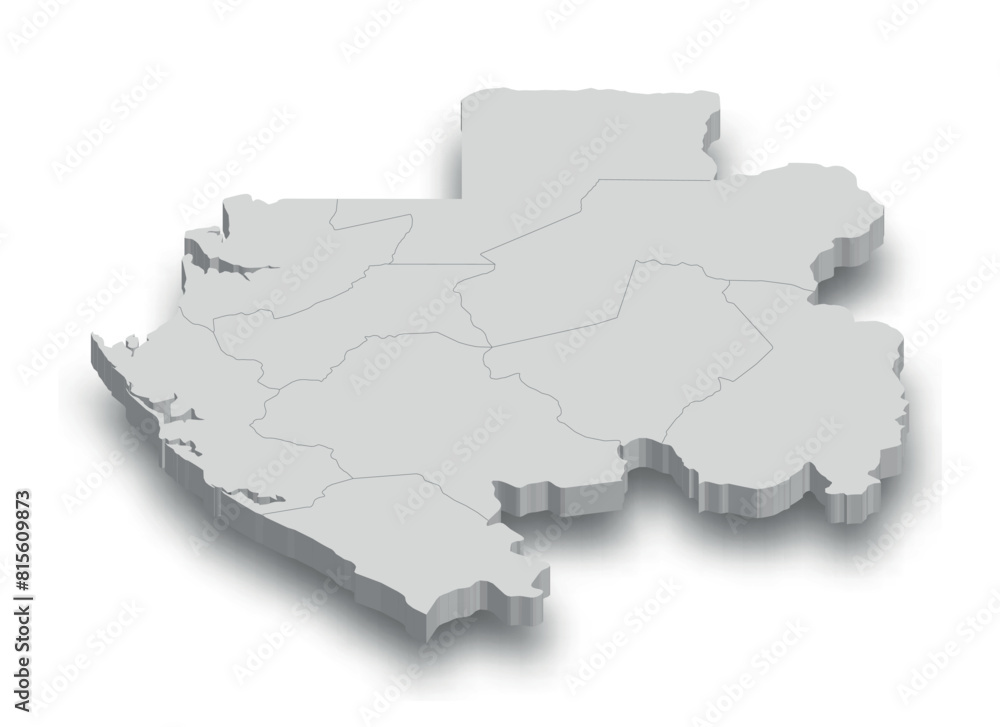 3d Gabon white map with regions isolated