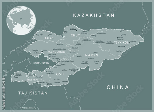 Kyrgyzstan - detailed map with administrative divisions country. Vector illustration