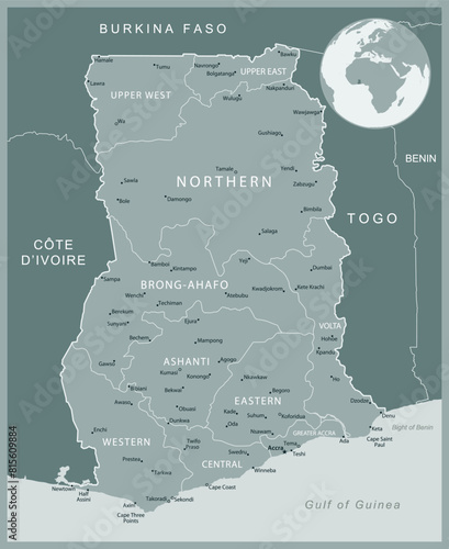 Ghana - detailed map with administrative divisions country. Vector illustration