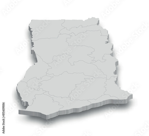 3d Ghana white map with regions isolated