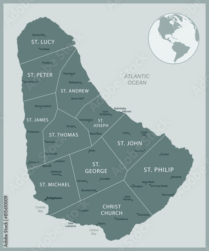 Barbados - detailed map with administrative divisions country. Vector illustration