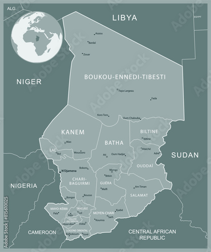 Chad - detailed map with administrative divisions country. Vector illustration
