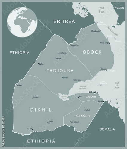 Djibouti - detailed map with administrative divisions country. Vector illustration