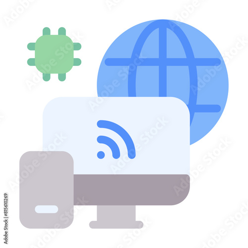 Networking Icon With Flat Color Style