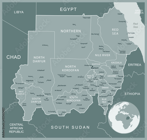 Sudan - detailed map with administrative divisions country. Vector illustration