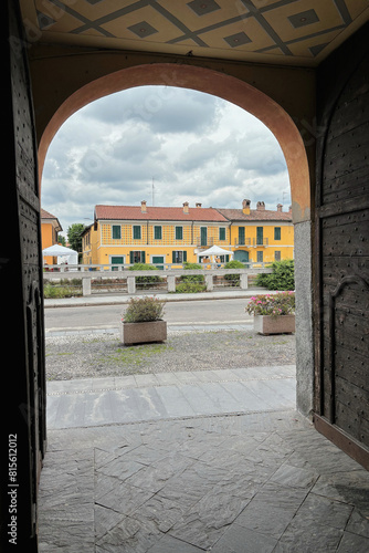 veduta di gaggiano sul naviglio italia, view on gaggiano village on the naviglio italia photo