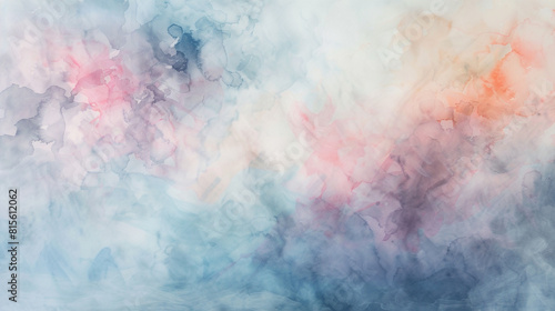 Soft, watercolor washes in pastel shades, blending together gently, creating a delicate abstract background on a white canvas. photo