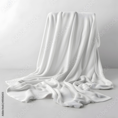 White fleece blanket isolated on white background. Clean and cozy Wavy texture fleece blanket mockup
