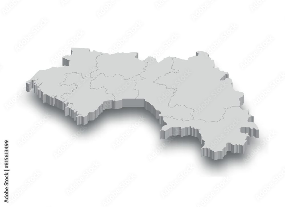 3d Guinea‎ white map with regions isolated