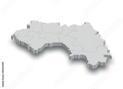 3d Guinea    white map with regions isolated