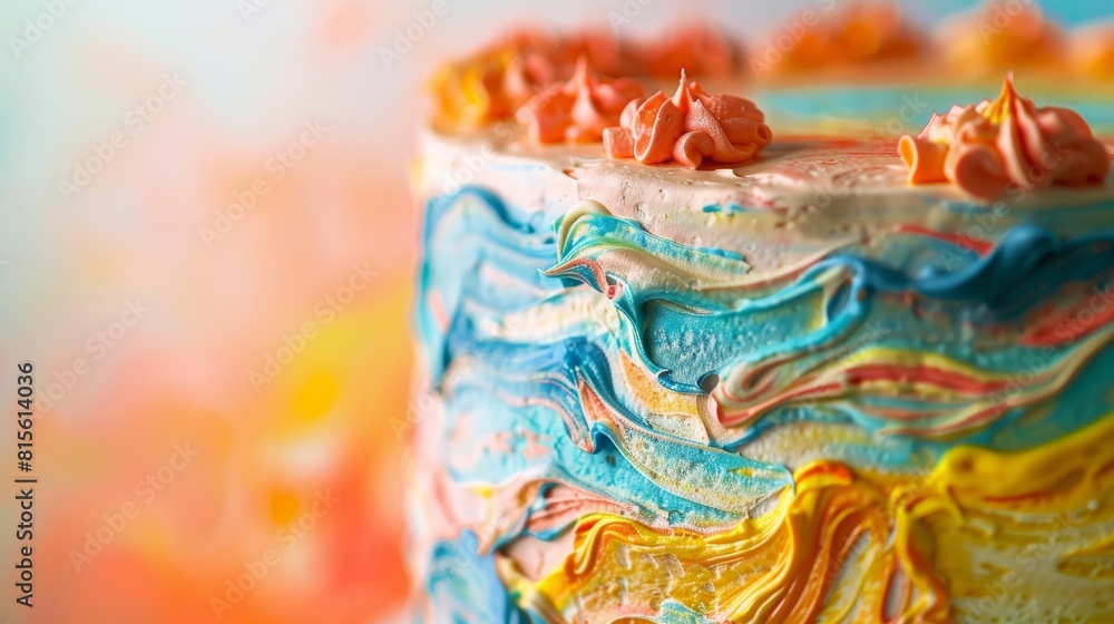 Vibrant Cake Frosting Evoking Van Gogh Artistry, Placed Amid Luminous Surroundings