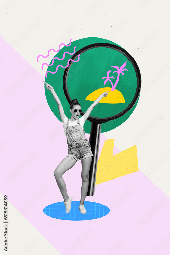 Fototapeta premium Collage image template of cheerful positive nice woman have fun rejoice resort isolated on painted background