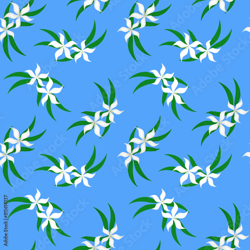 Seamless pattern White flowers. White, blue and green colors