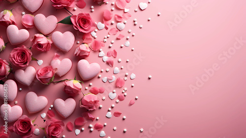 pink rose petals & Hearts background valentines day/mothers day banner 16:9 png