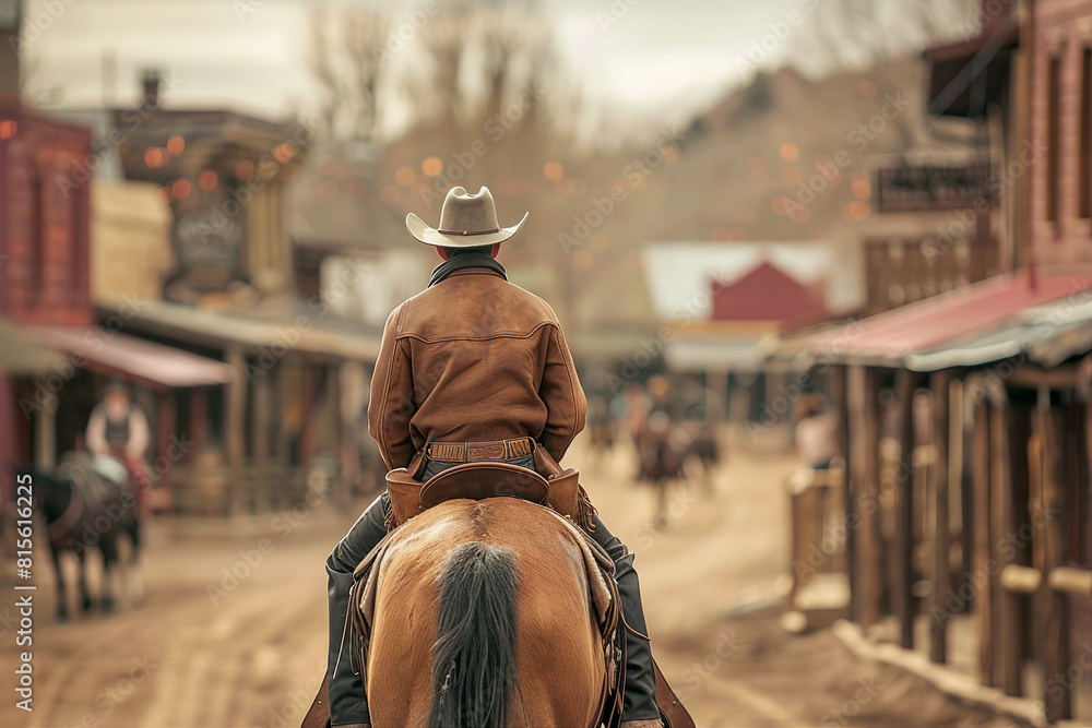 Generative AI picture Portrait of wild west retro movie western city town with cowboys and cowgirls and horses Generative AI picture Portrait of wild west retro movie western city town with cowboys and cowgirls and horses