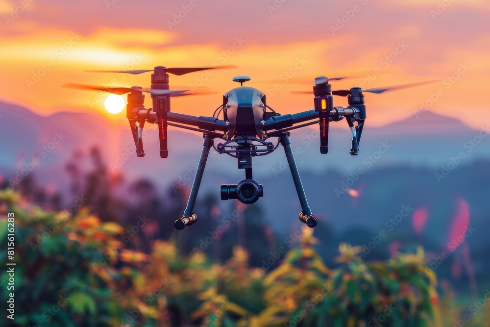 Vineyard fields showcase advanced agri tech with drones for pesticide application, effectively managing difficult terrain to cultivate green crops Vineyard fields showcase advanced agri tech with drones for pesticide application, effectively managing difficult terrain to cultivate green crops