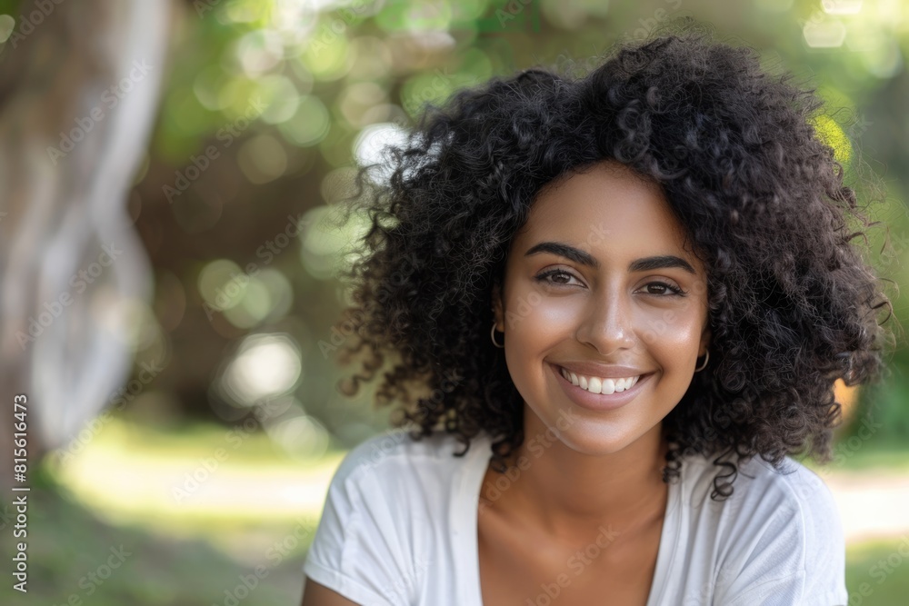 Woman Smiling Outside. Close-up of Beautiful Hispanic Woman Enjoying Outdoors Woman Smiling Outside. Close-up of Beautiful Hispanic Woman Enjoying Outdoors