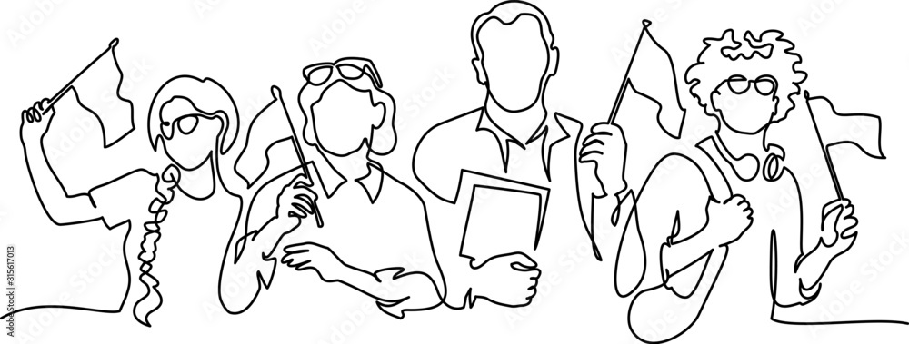 Group of people studying foreign languages and holding foreign flags. Group of people studying foreign languages and holding foreign flags.