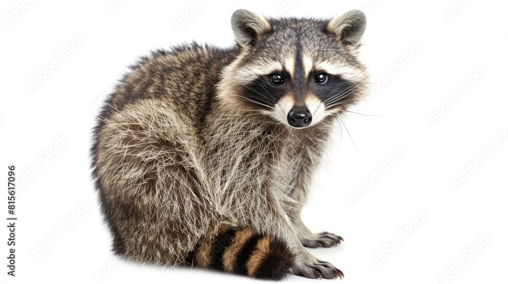 Animal On White. Funny Raccoon Playing in Natural White Background Animal On White. Funny Raccoon Playing in Natural White Background
