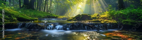 The photo shows a beautiful waterfall in a forest