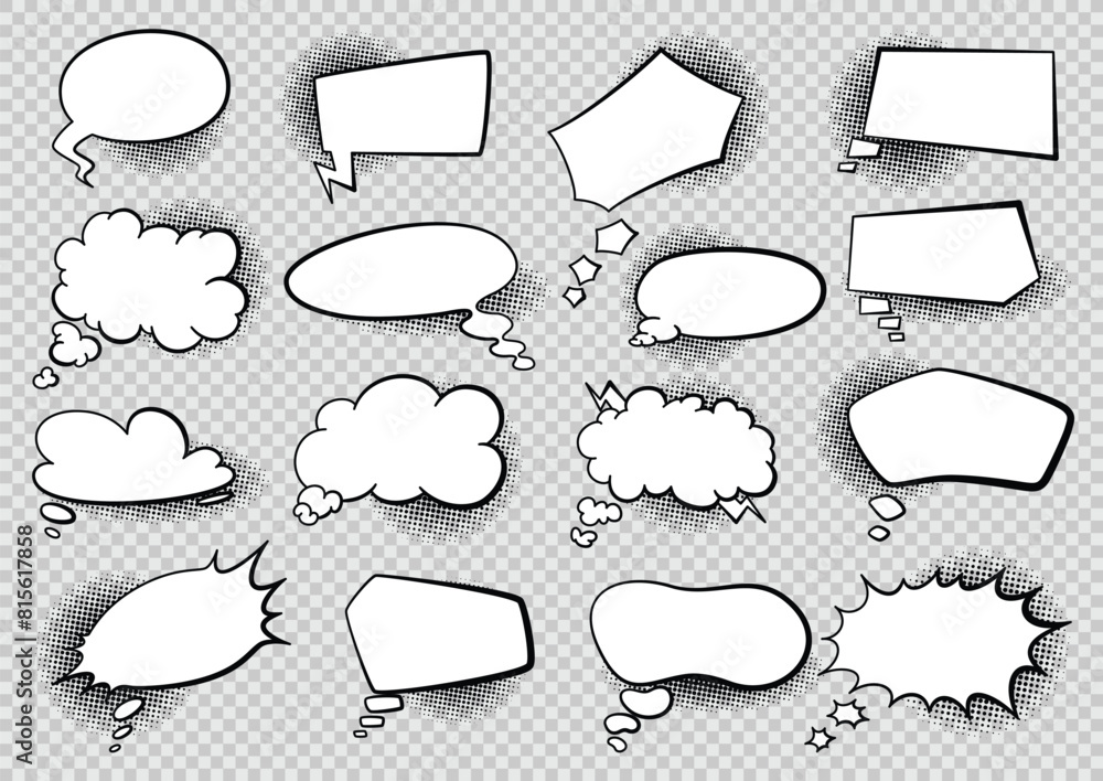 Obraz premium Comics book speech bubbles. Speech balloon or cartoon design elements isolated on white background. Vector illustration