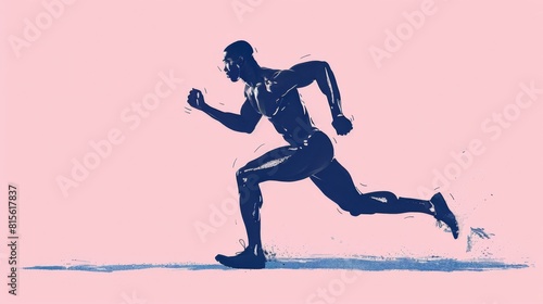 Illustration of a fit young man running with dynamic motion lines against a grey background.