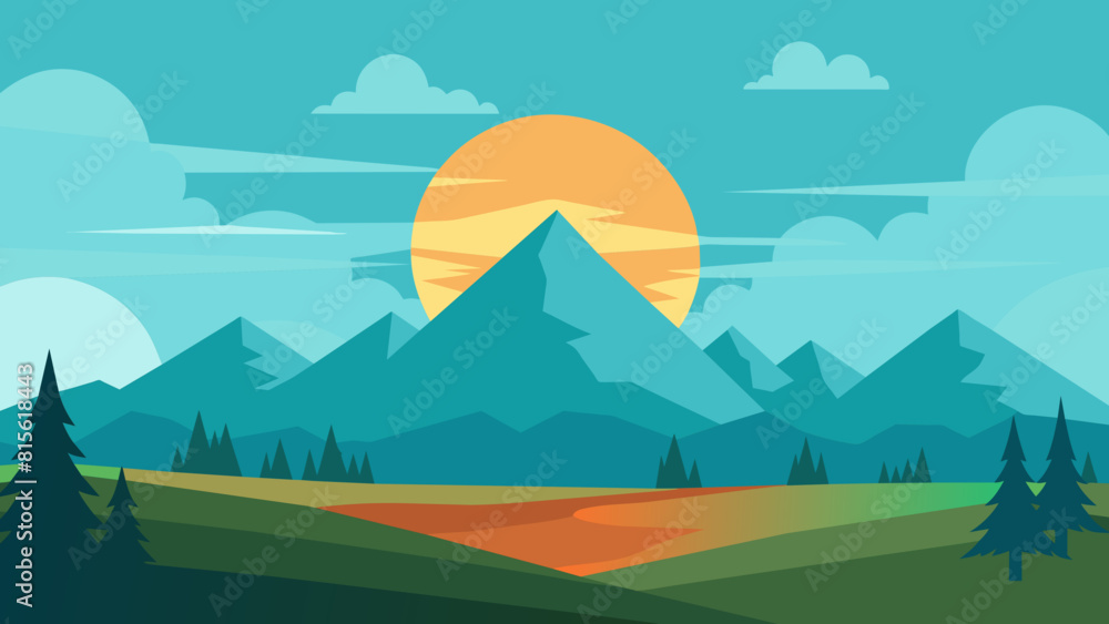 Minimalist Sunset and Mountain Vector Art - Serene and Modern Background, Minimalist background