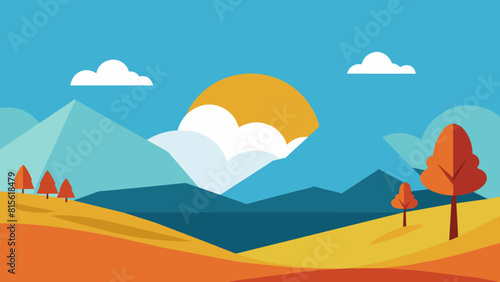 Elegant Minimalist Sunset and Mountain Landscape Illustration  Minimalist Background