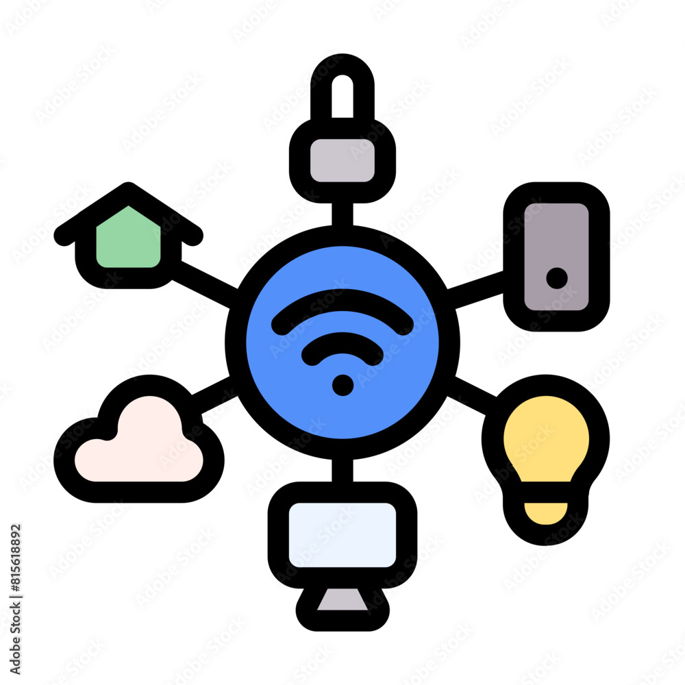 Internet Of Things Icon With Line Flat Color Style Internet Of Things Icon With Line Flat Color Style