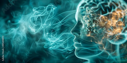 Exploring the effects of cannabis on the human brain and anatomy. Concept Cannabis, Effects, Brain, Anatomy, Research photo